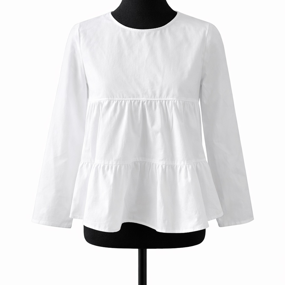 Zara Trafaluc White Tiered Babydoll Peplum Blouse Size S